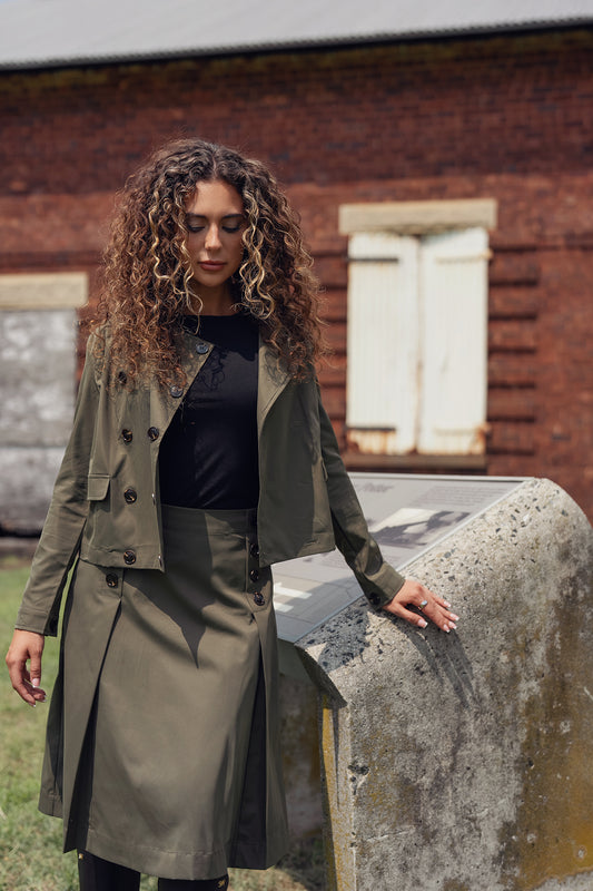 Olive Noir Button Skirt