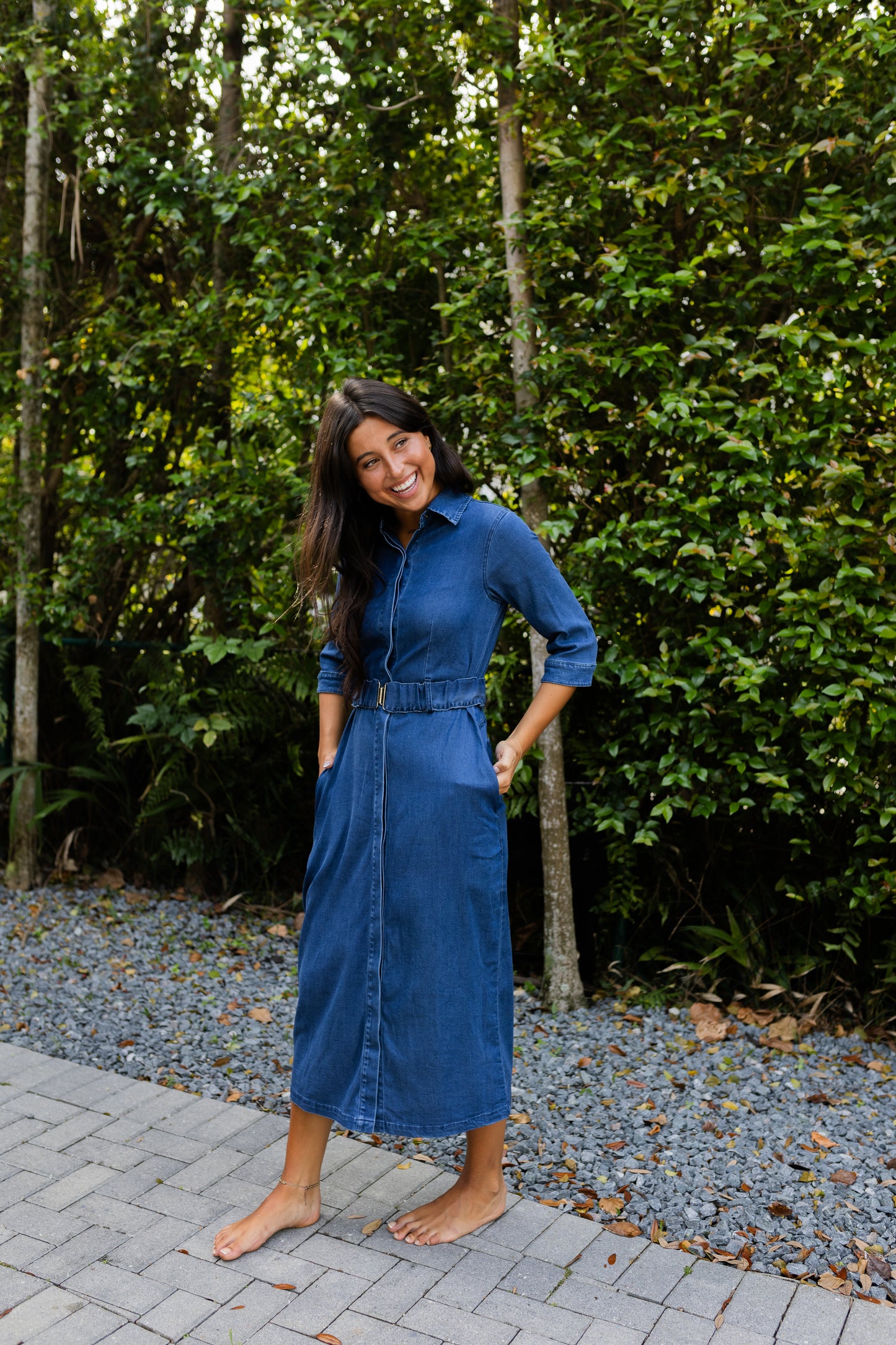Belted Blues Maxi Dress