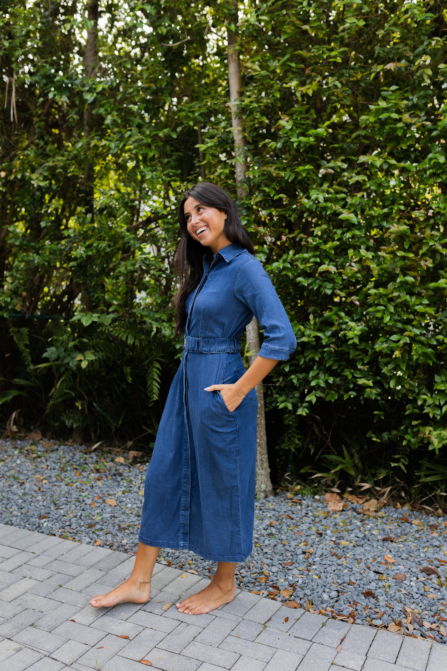 Belted Blues Maxi Dress