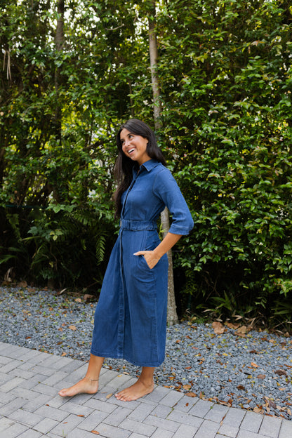 Belted Blues Maxi Dress